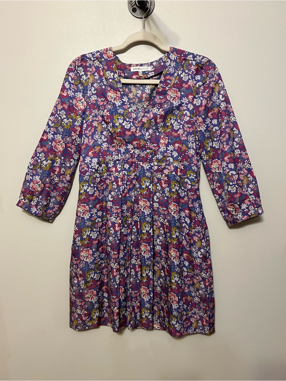 See by Chloe Floral Purple Mini Dress Summer Wedding Guest Cruise Vacation